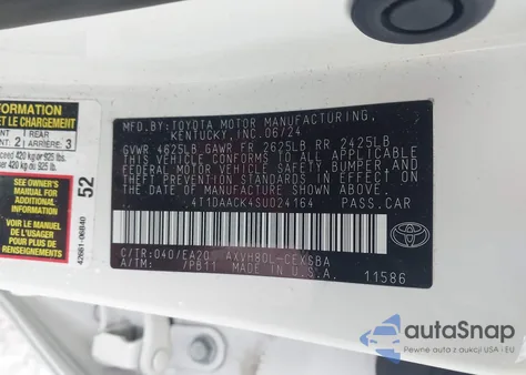 2025 Toyota Camry Se z USA, uszkodzony, nr VIN 4T1DAACK4SU024164